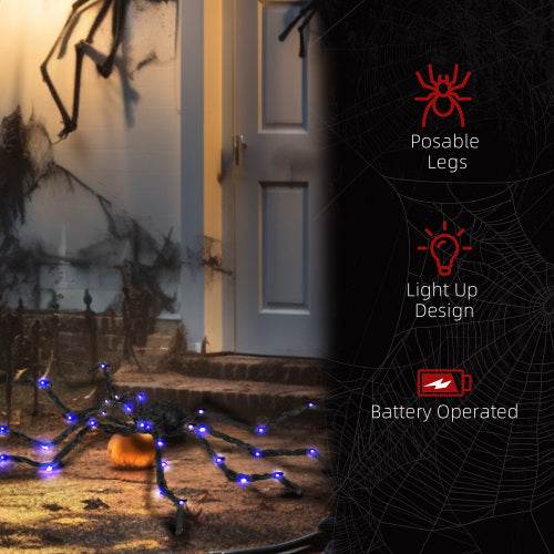 HOMCOM 3.25 Outdoor Halloween Decoration, Light-up Oversized Spider Halloween Prop With Light Up Bendable Legs