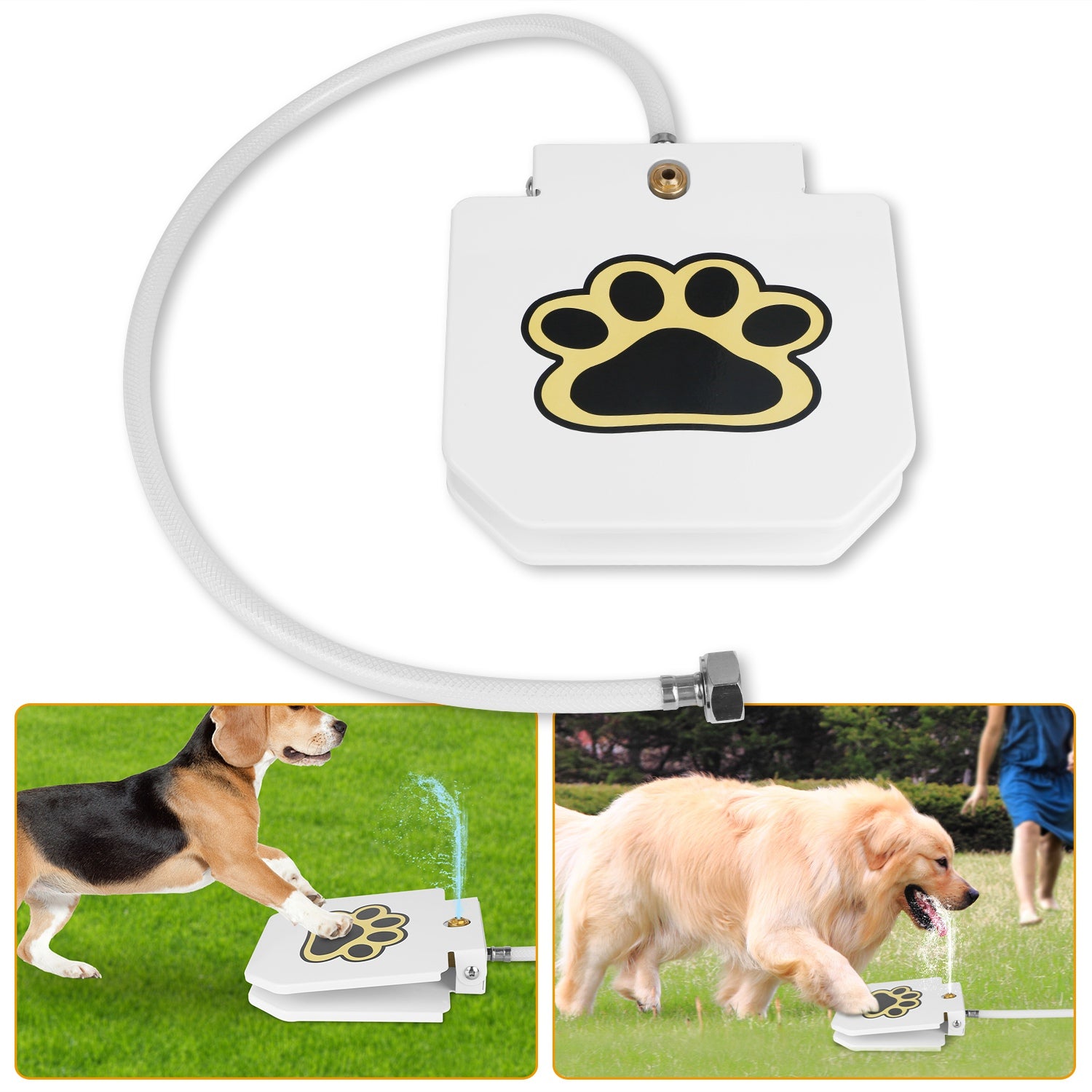 Dog Water Fountain Outdoor Dog Pet Water Dispenser Step-on Activated Sprinkler w/ Interactive Paw Pedal Valve for Drinking Fresh Water