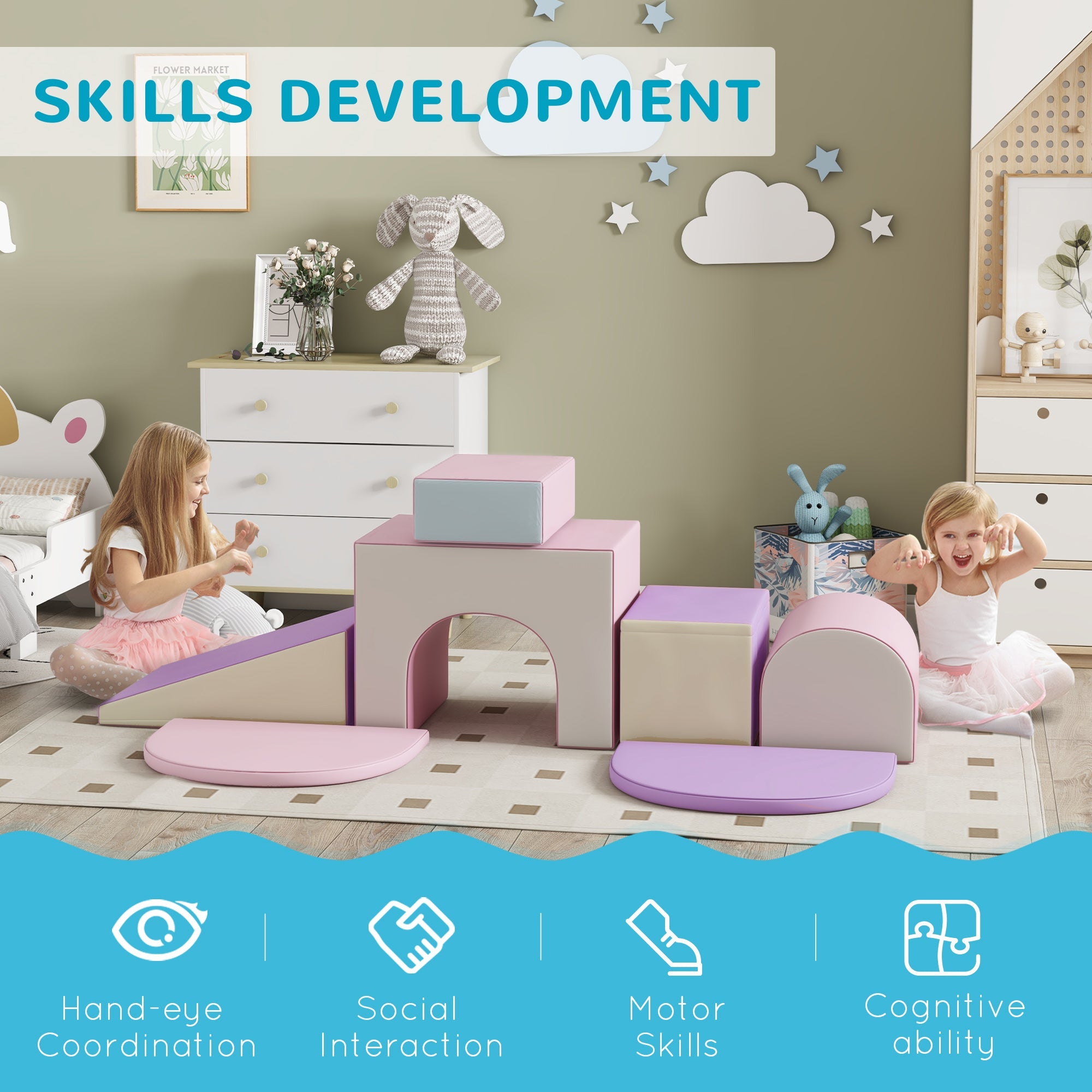 Qaba 7 Piece Indoor Soft Play for Toddlers Climb and Crawl - Multicoloured