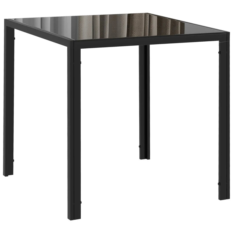 Square Kitchen Table for 2-4 People, Dining Table with Glass Top and Steel Legs for Dining Room, Black