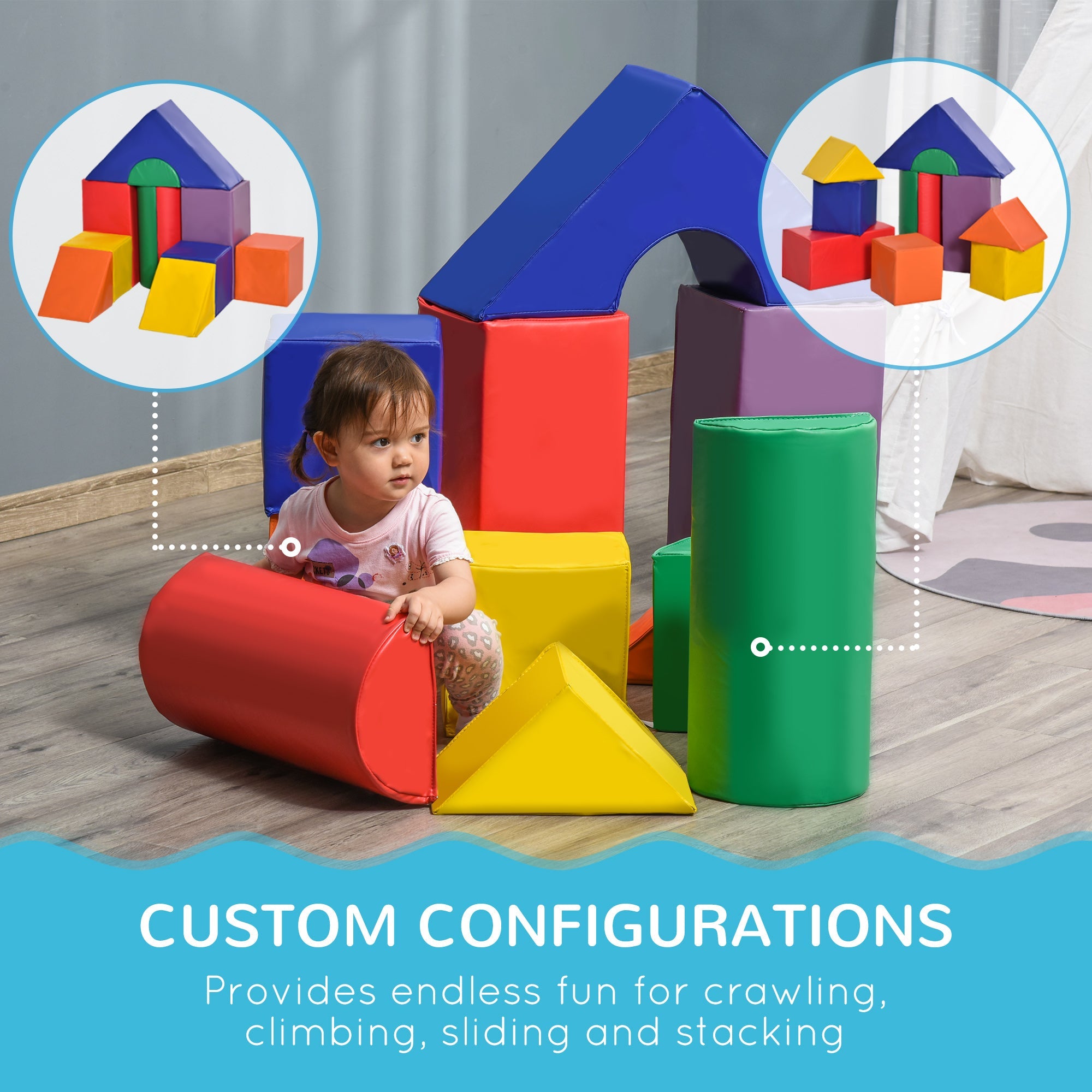 Soozier 11-Piece Soft Play Blocks Kids Climb Crawl Gym Foam Building Stacking Non-Toxic Learning Toy