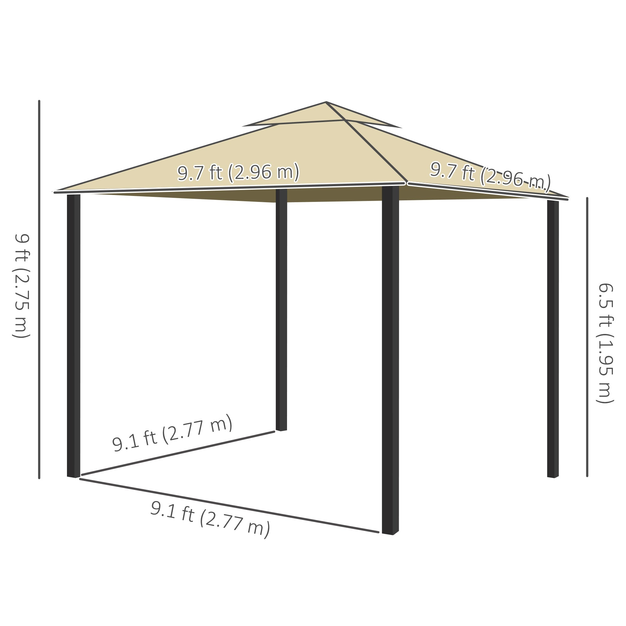 Outsunny 10' x 10' 2-Tier Outdoor Gazebo Canopy Tent with Zippered Mesh Sidewalls, Aluminum Frame for Patio, Backyard, Beige