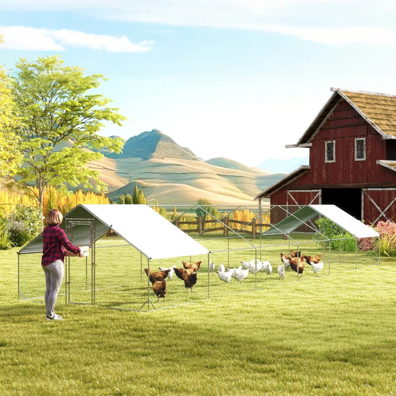 Metal Chicken Coop with Water- and UV-Protection Cover for Backyard Hen, Duck, Rabbit, 39.4' x 9.8' x 6.4'