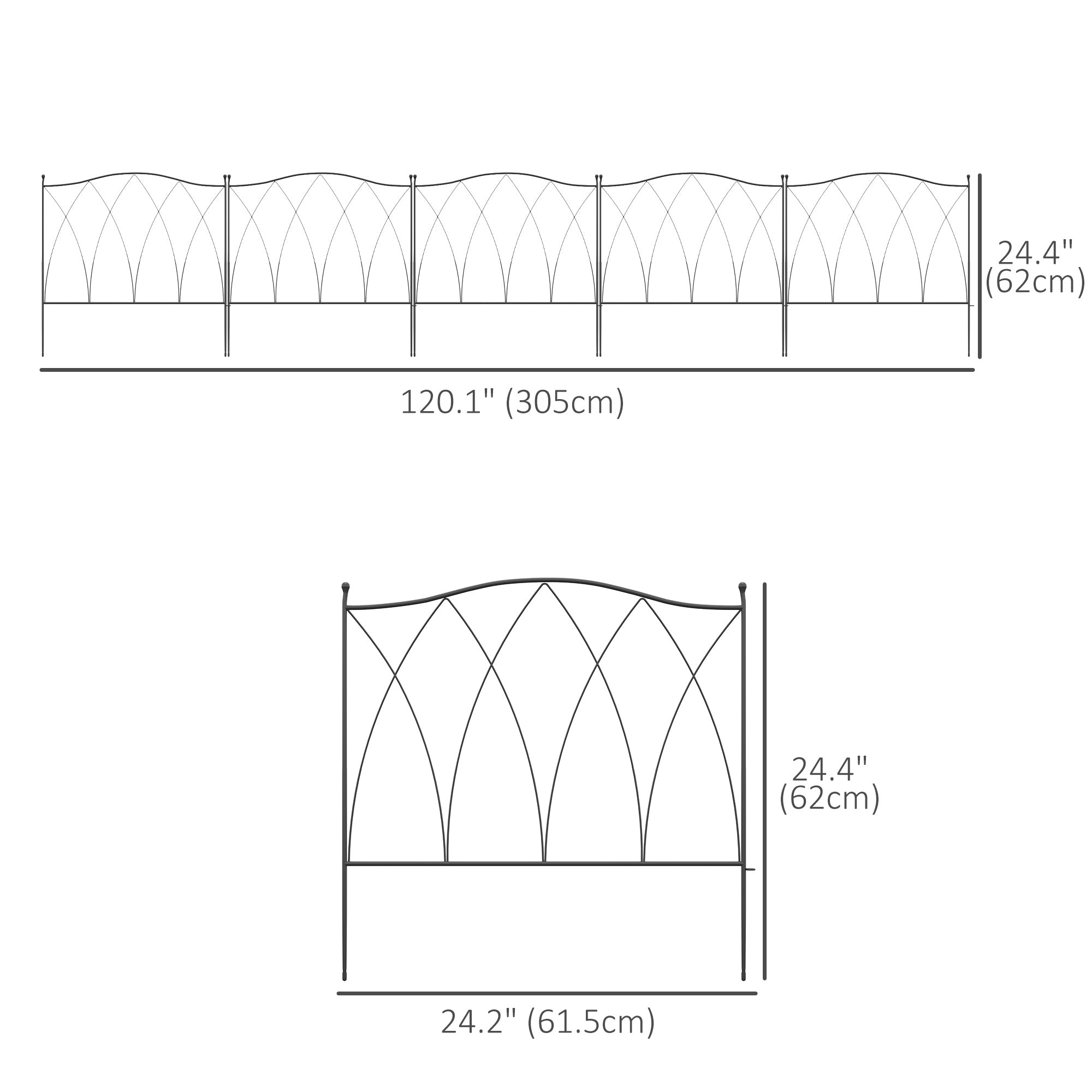 Outsunny 5-Piece 24"x10' Metal Wire Fence: Landscape Flower Bed Edging, Animal Barrier, Black