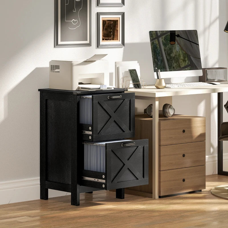 Vertical Filing Cabinet with 2 Drawers, Rustic Farmhouse Office Storage Cabinet for A4, Letter Size, Black