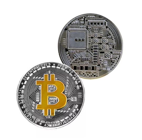 Bitcoin Coin - Gold & Silver Metal Physical Blockchain Cryptocurrency Collectible Coin