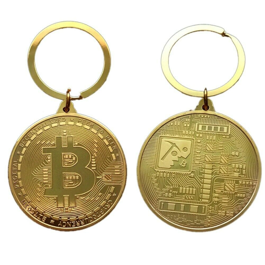 Bitcoin Coin Key Chain - Gold Metal Physical Blockchain Cryptocurrency Collectible Coin