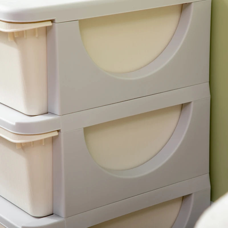 Qaba 3 Tier Kids Toy Organizer and Storage Bins with 3 Plastic Drawers, Cream White