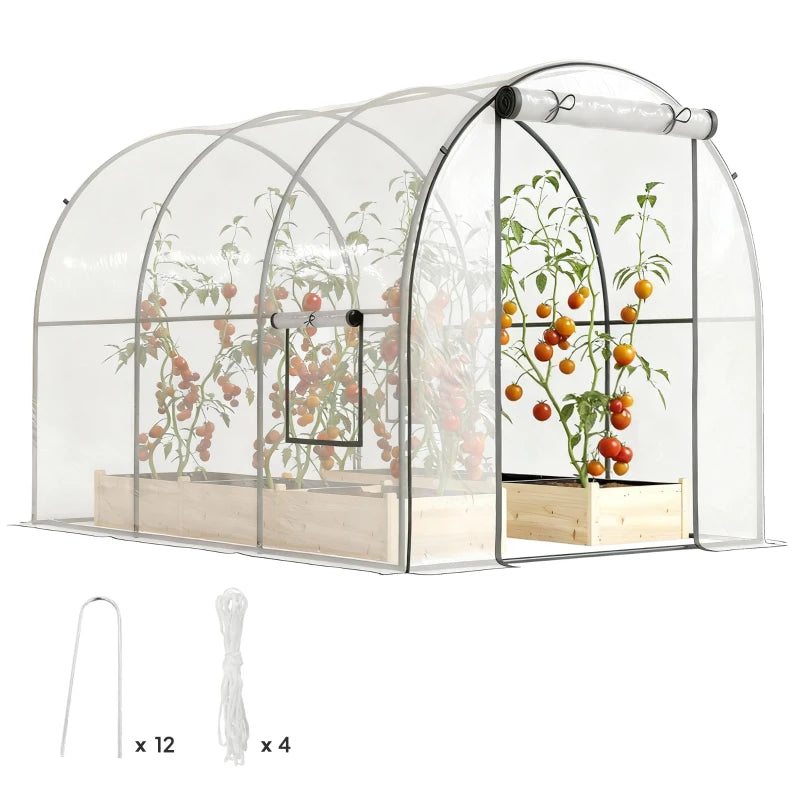 Polytunnel Greenhouse with Roll-up Door and Mesh Window, Walk-in Grow House Tent with Steel Frame, 3 x 2 x 2 m, Clear
