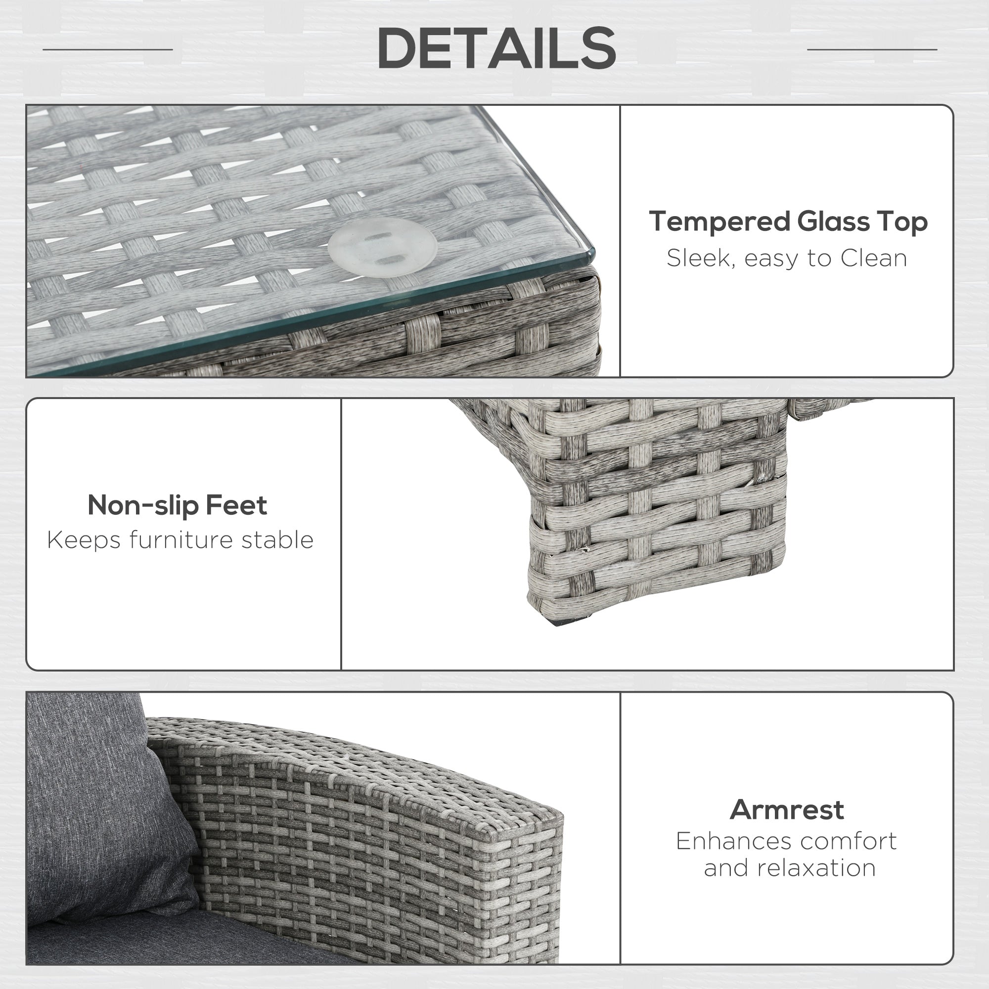 Outsunny 6 Pcs Patio Furniture Set, Rattan Outdoor Furniture Set with 3 Seater Sofa, Armchairs, Footstools and Table, Light Grey