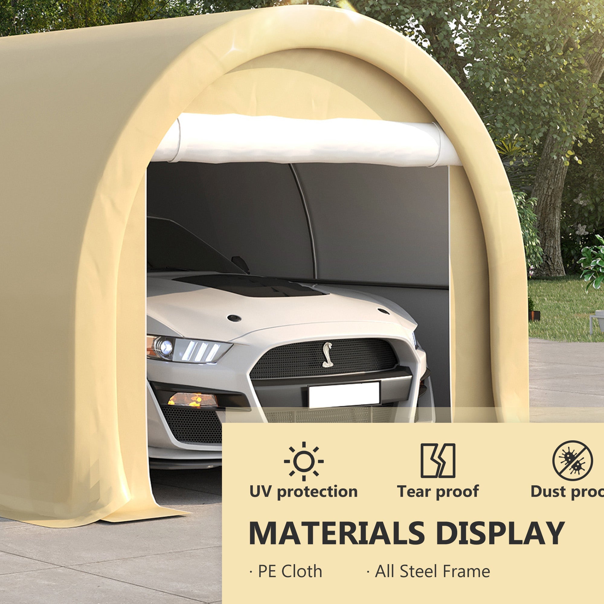 Outsunny Portable Carport 10'x16' Heavy Duty Tent with Zippered Door PE Cover Beige