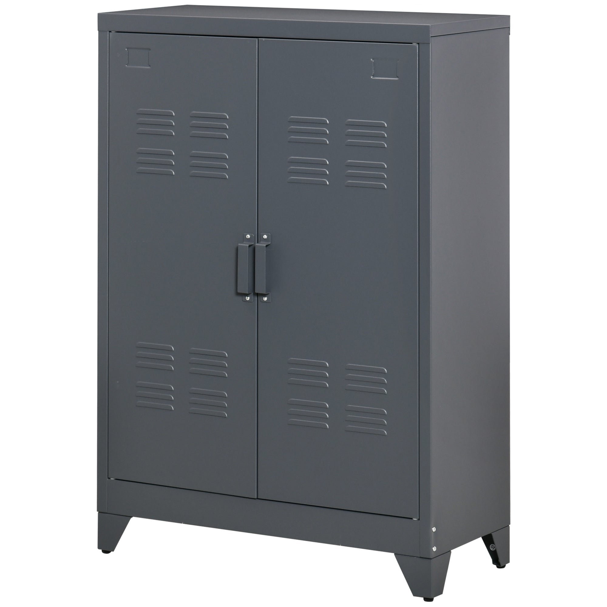 HOMCOM Industrial Chic: Metal Storage Cabinet Grey Sideboard with Louvered Doors, Adjustable Shelves for Versatile Storage