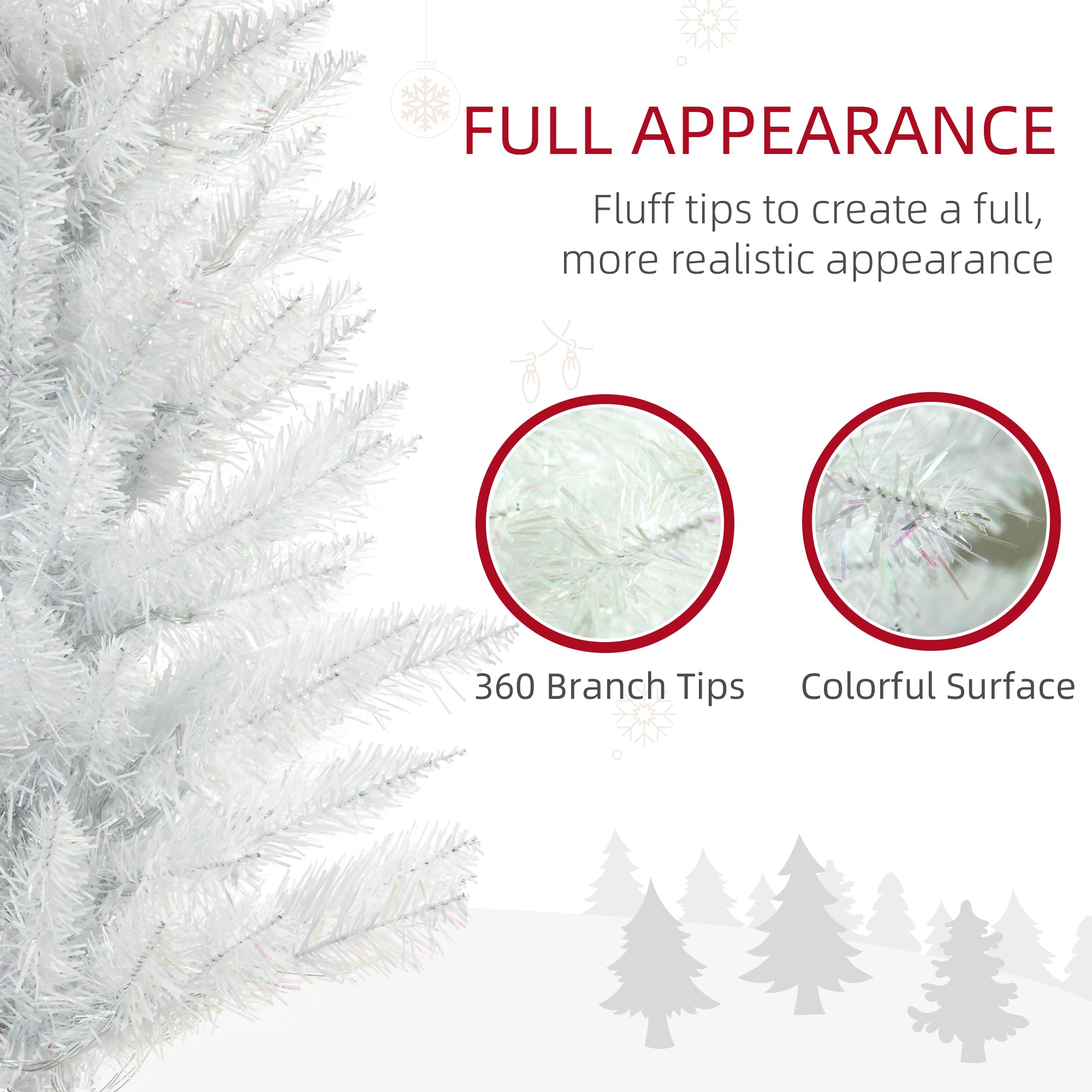 HOMCOM 6' Prelit Christmas Trees, Pencil Artificial Christmas Tree with Colourful Surface Tips, Colourful LED Lights, White
