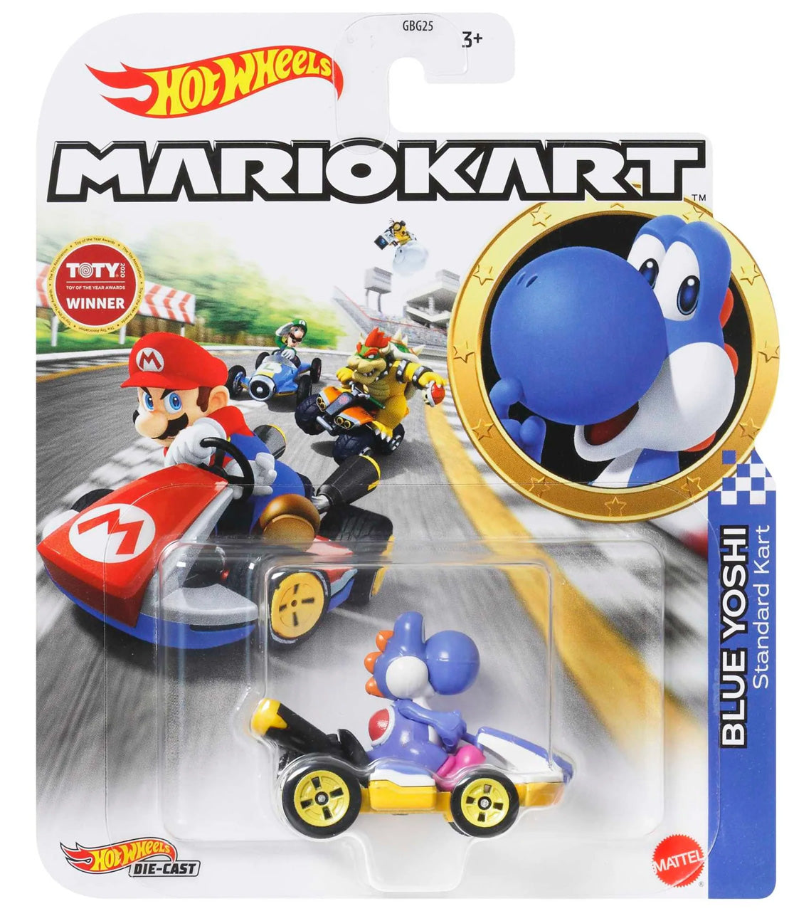 Hot Wheels Die-Cast 1/64 Mario Kart - Blue Yoshi Standard Kart