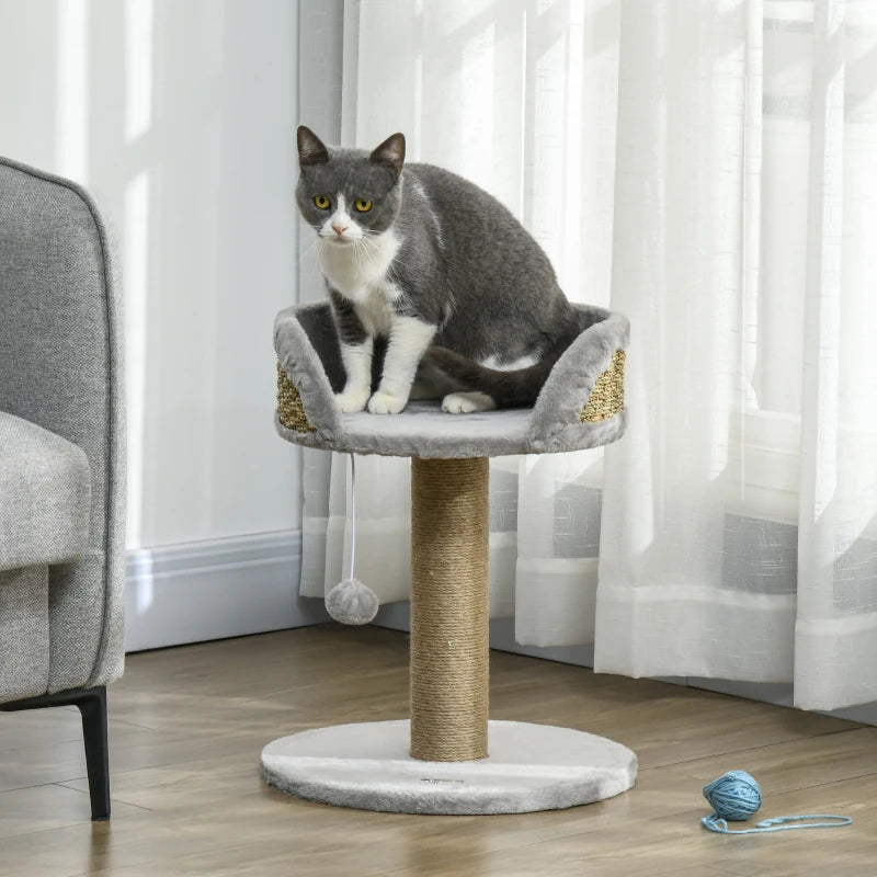 Cat Tree with Scratching Post, Toy Ball, Perch, Small Cat Tower for Indoor Cats - 16" x 16" x 19", Grey