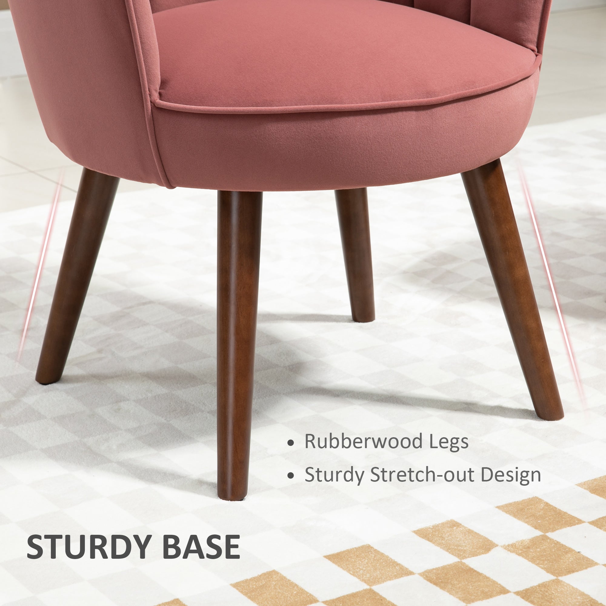HOMCOM Elegant Velvet Accent Chair: Leisure Club Chair with Wooden Legs, Pink Hue for Living Room, Bedroom