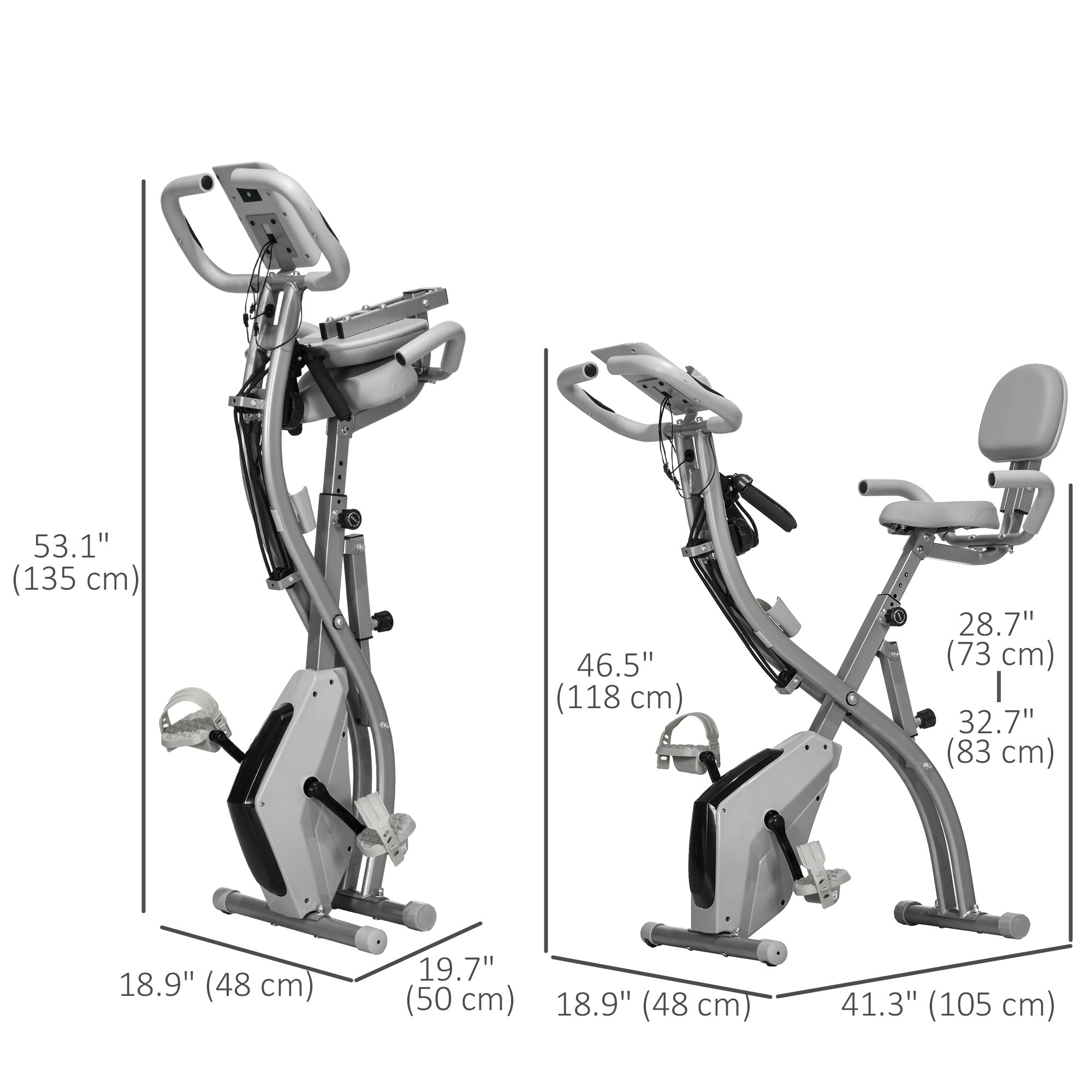 Soozier 3 in 1 Folding Exercise Bike, Foldable Stationary Bike with 8-Level Magnetic Resistance, Adjustable Seat, Grey