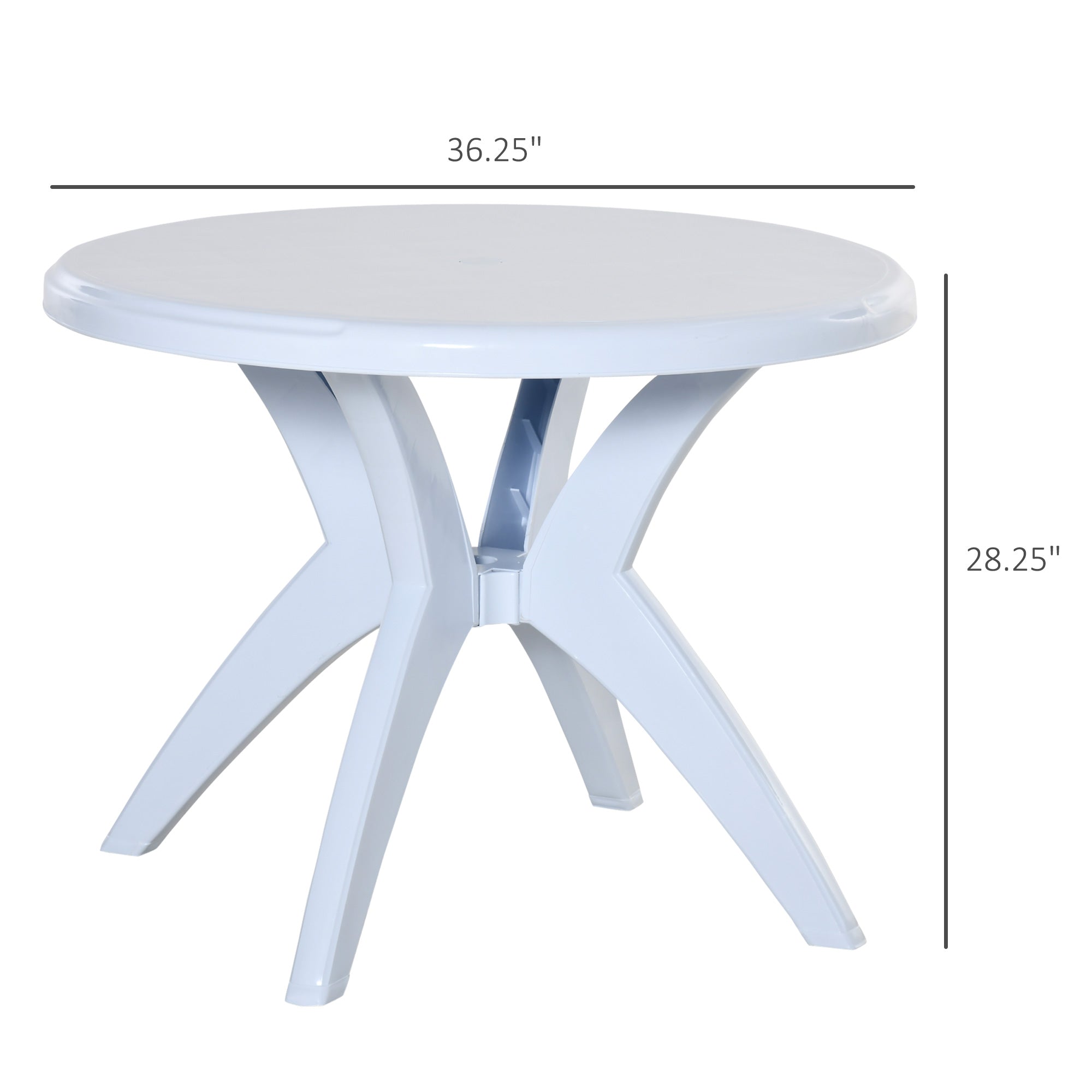 Outsunny Round Patio Dining Table with Umbrella Hole Outdoor Bistro Table for Garden Lawn Backyard White