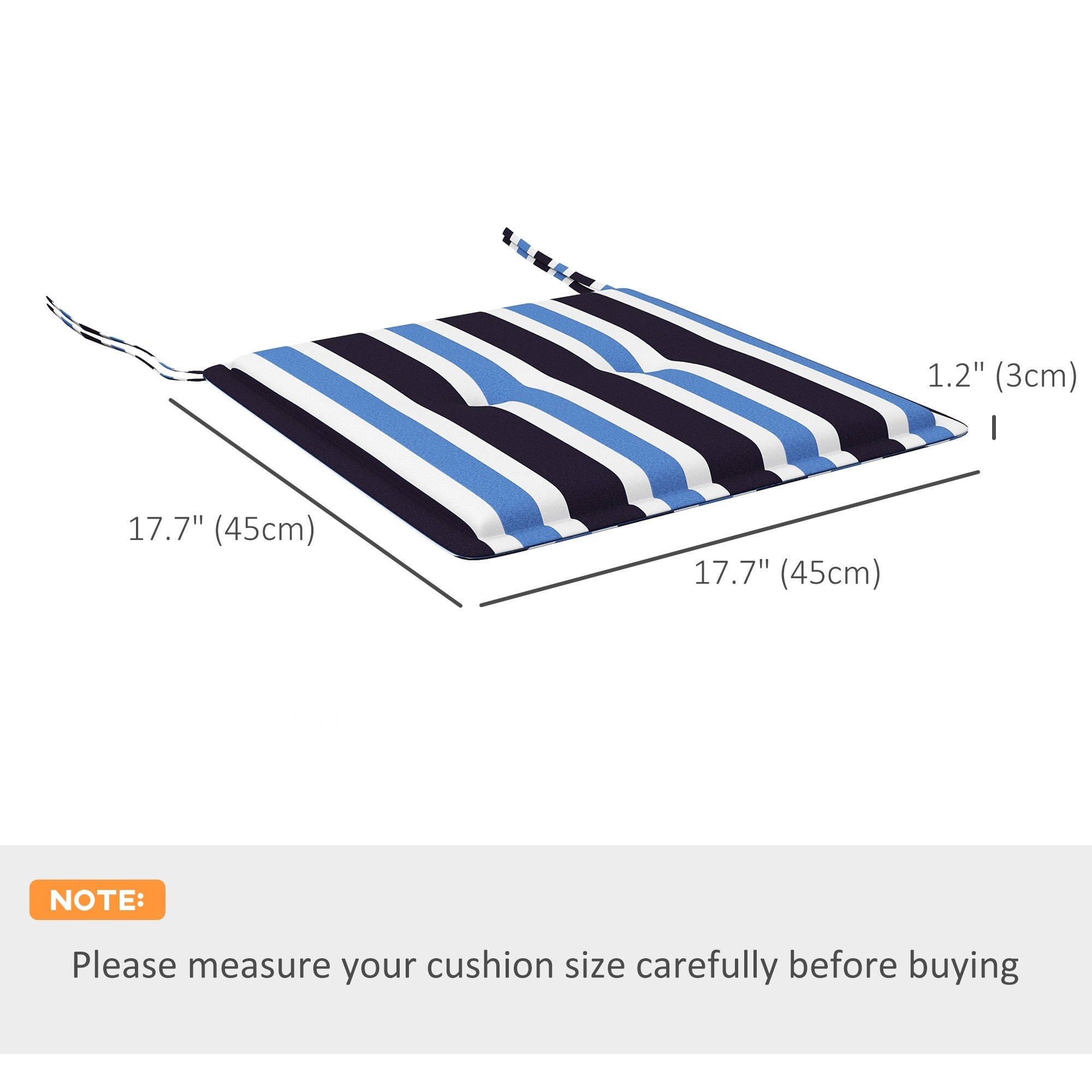 Outsunny Outdoor Patio Chair Cushion Set 2-Piece with Ties Button Tufted Design Blue White Stripe Replacement Cushions