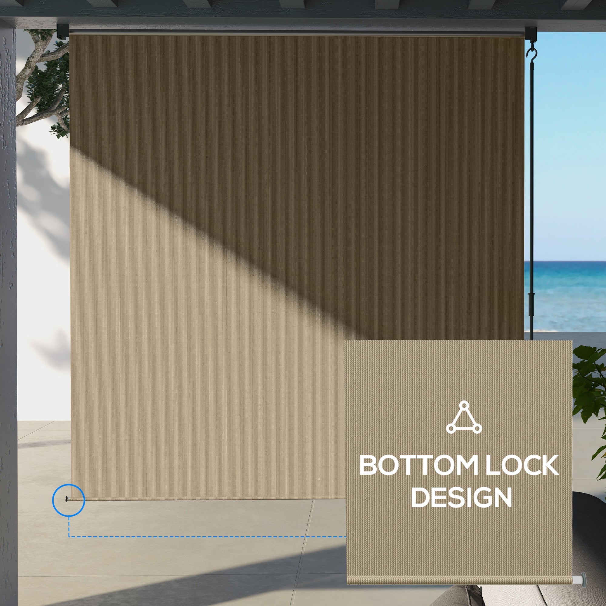 Outsunny 6' x 6' Patio Door Blinds, Outdoor Roller Shades, Cordless Roll Up Shade for Porch Gazebo, Beige