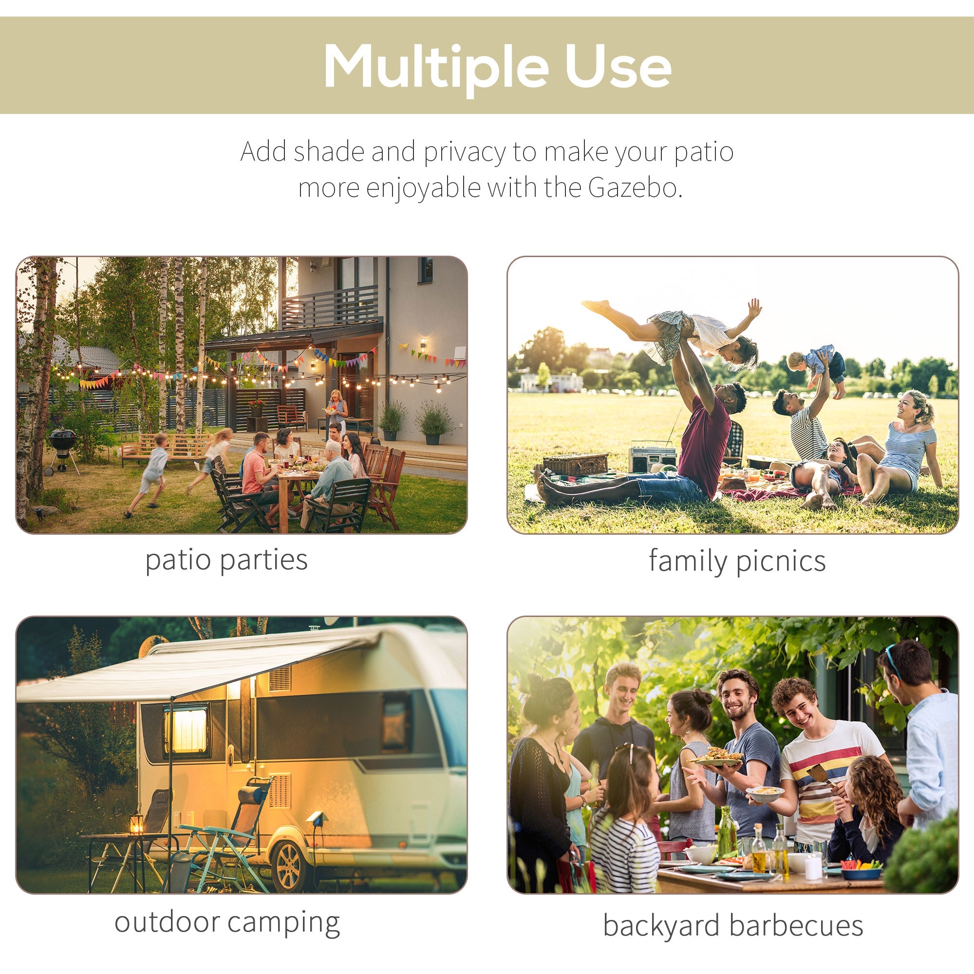 Outsunny Patio Gazebo 10x8ft Metal with Extendable Awning Outdoor Garden Sun Shelter Cream White