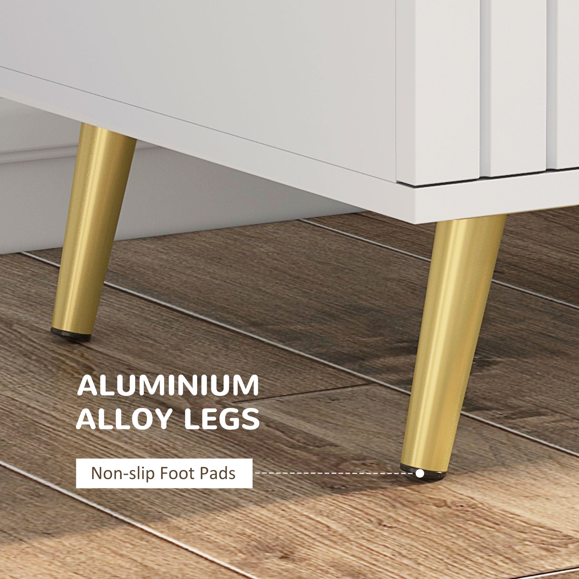 HOMCOM 4 Drawer Cabinet, Drawer Chest for Bedroom, Chest of Drawers with Aluminium Legs and Gold Handles, White