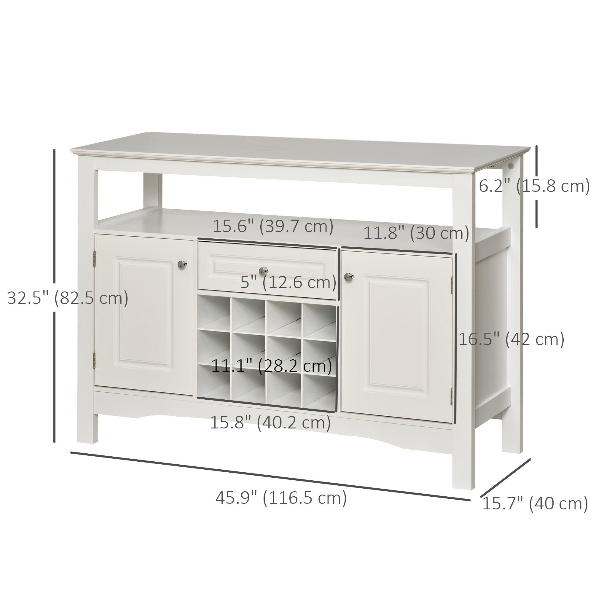 HOMCOM White Buffet Credenza: Sideboard Bar Cabinet Storage Cabinet with Drawer for Kitchen, Living Room, Bright White