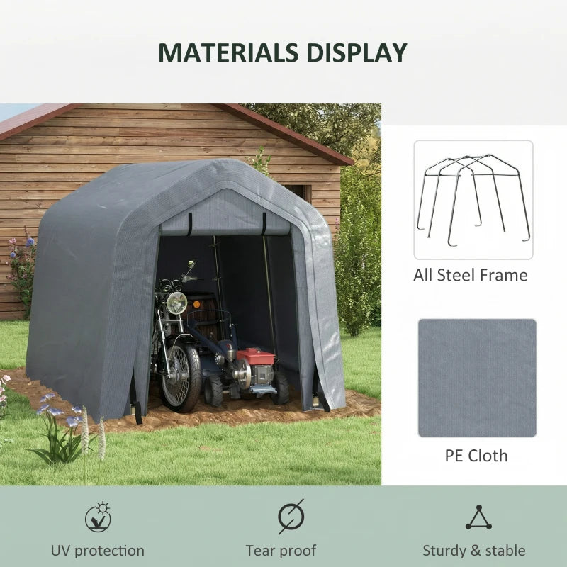 8' x 6' Carport with Sidewalls and Roll-up Door, Outdoor Storage Shelter for Motorcycle and Car, Dark Grey