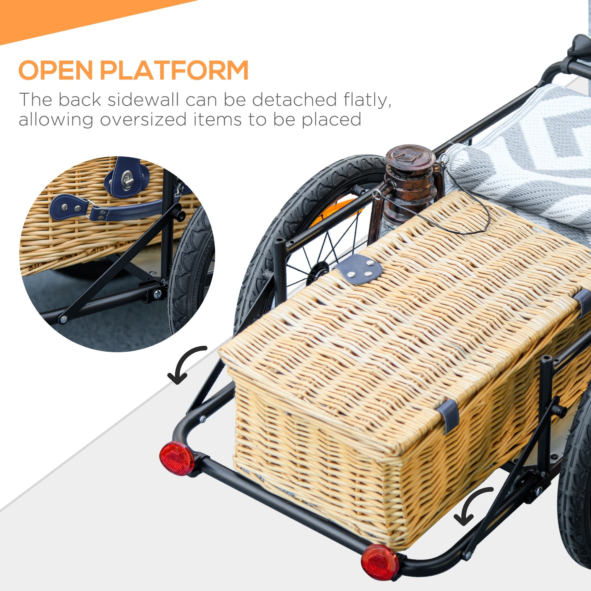 Aosom Steel Trailer for Bike, Bicycle Cargo Trailer with Storage Box, Folding Frame and Safe Reflectors, Max Load 88LBS