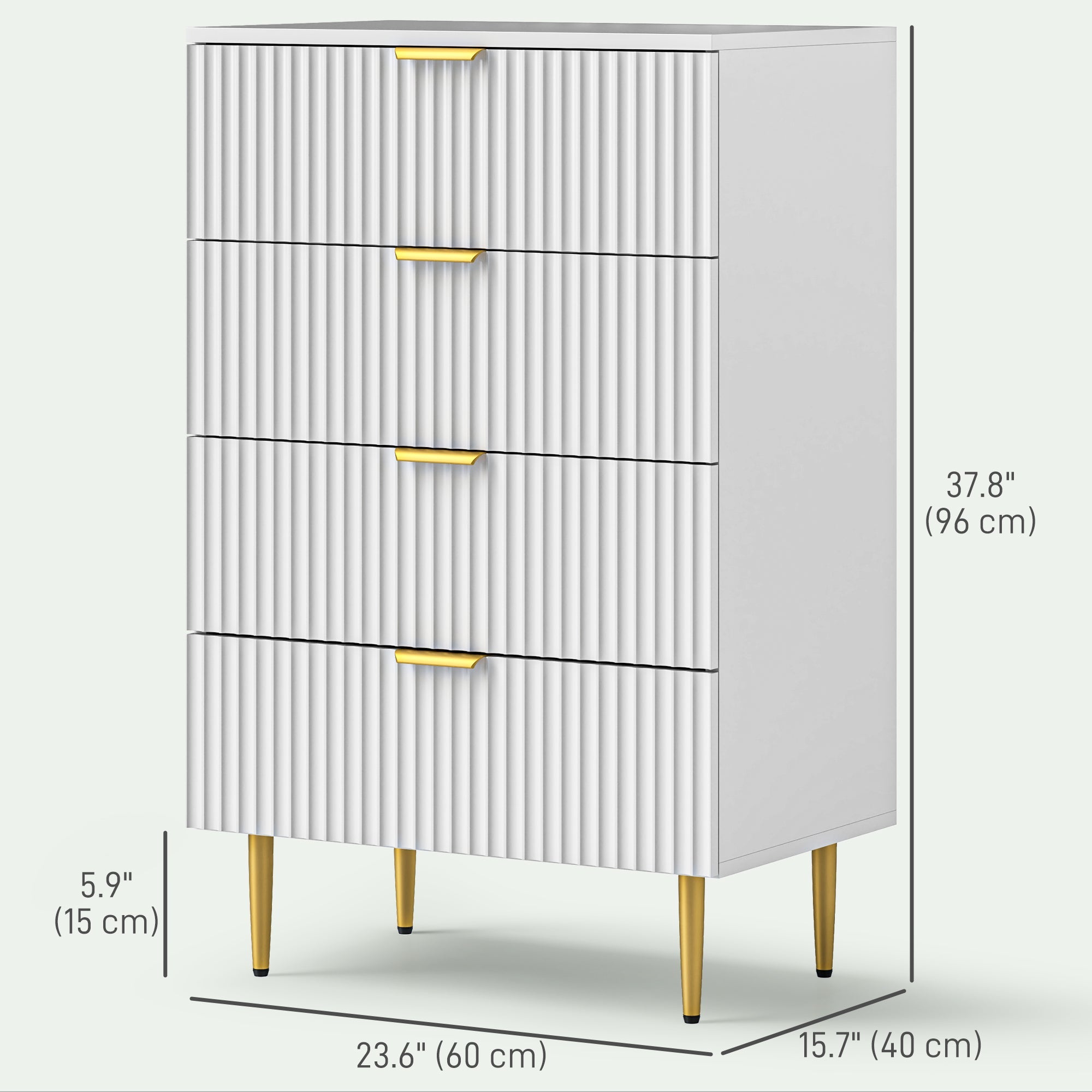 HOMCOM Modern Chest of Drawers 4 Drawer Dresser for Bedroom with Gold Legs and Handles, White