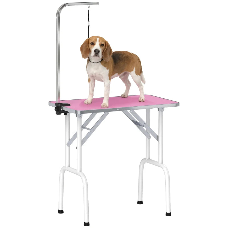 Foldable Pet Grooming Table for Dogs Cats with Adjustable Arm, Non-slip Surface, Pink