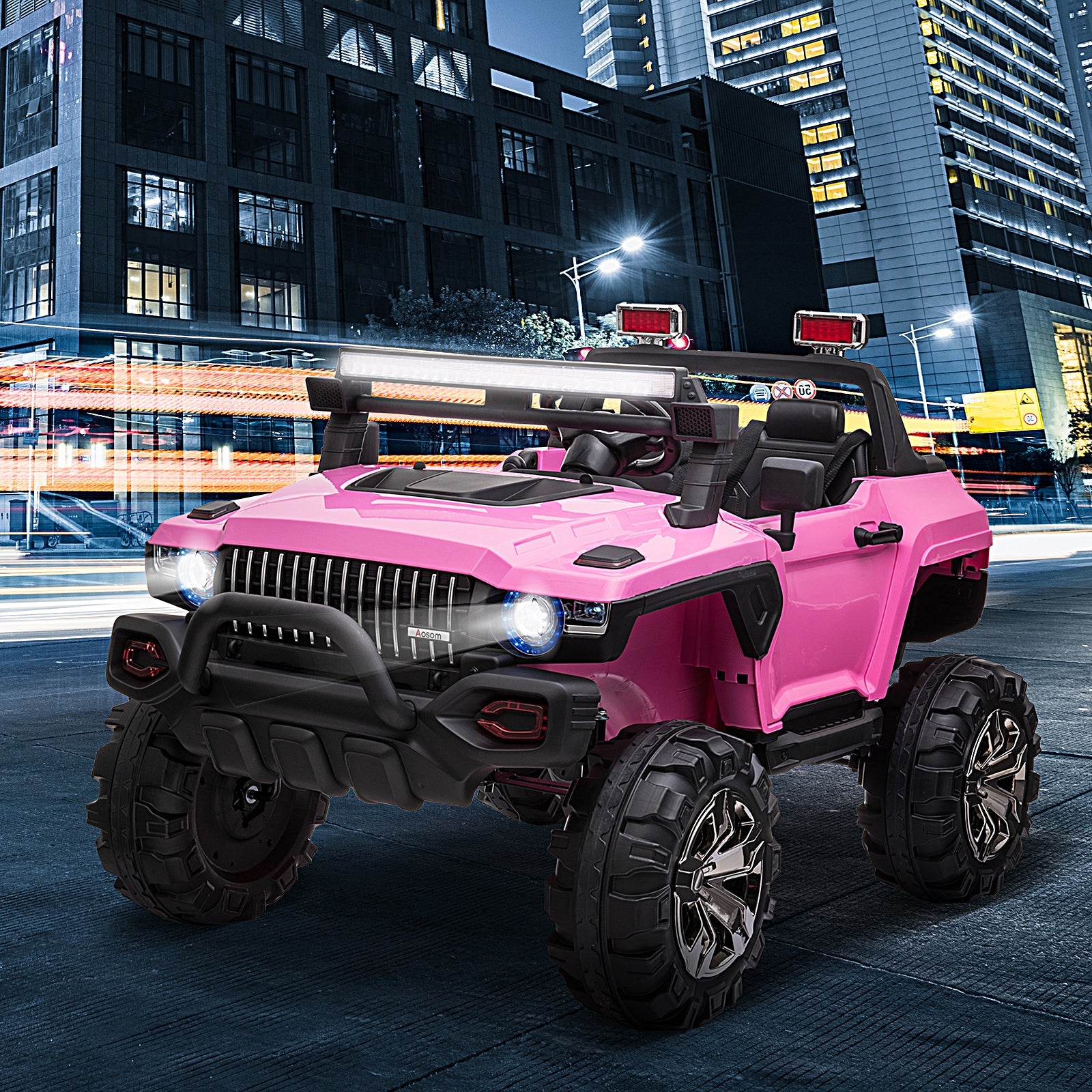 Aosom Kids 12V RC 2-Seater Police Truck Ride-On Car LED Lights MP3 Parental Remote Control Pink
