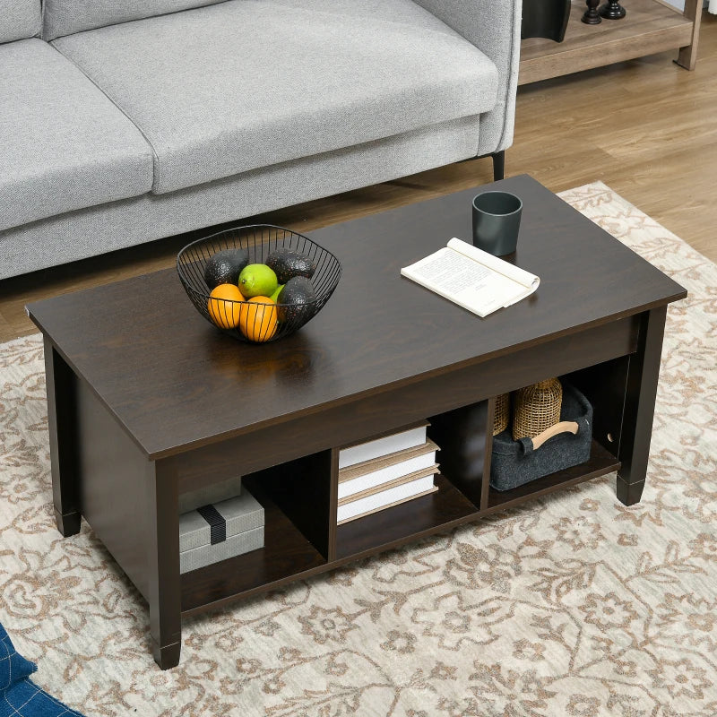Lift Top Coffee Table, Modern Center Table with Storage Shelves and Hidden Compartment for Living Room, 41" L, Espresso