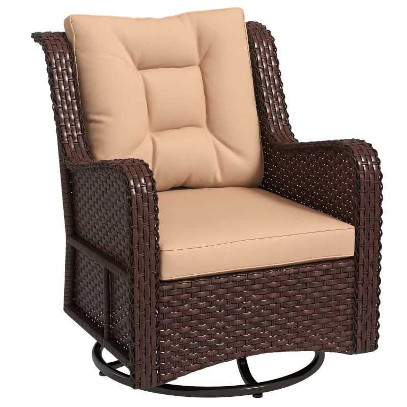 PE Rattan 360° Swivel Patio Chair with Cushion, Brown