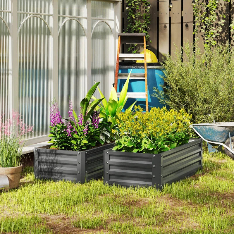 Galvanized Raised Garden Beds, Outdoor Planter Box, Set of 2, for Flowers, Herbs and Vegetables, Light Grey