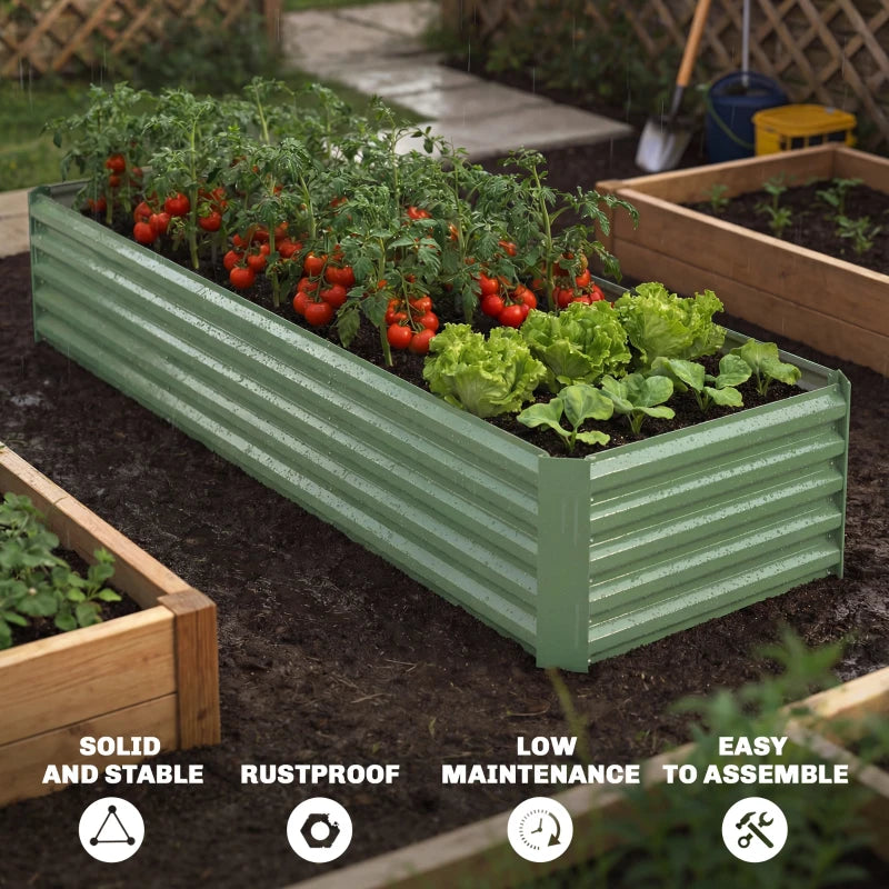 8 x 2.6 x 1.5ft Galvanized Raised Garden Bed, Reinforced Outdoor Planter Box with Open Bottom, Light Green