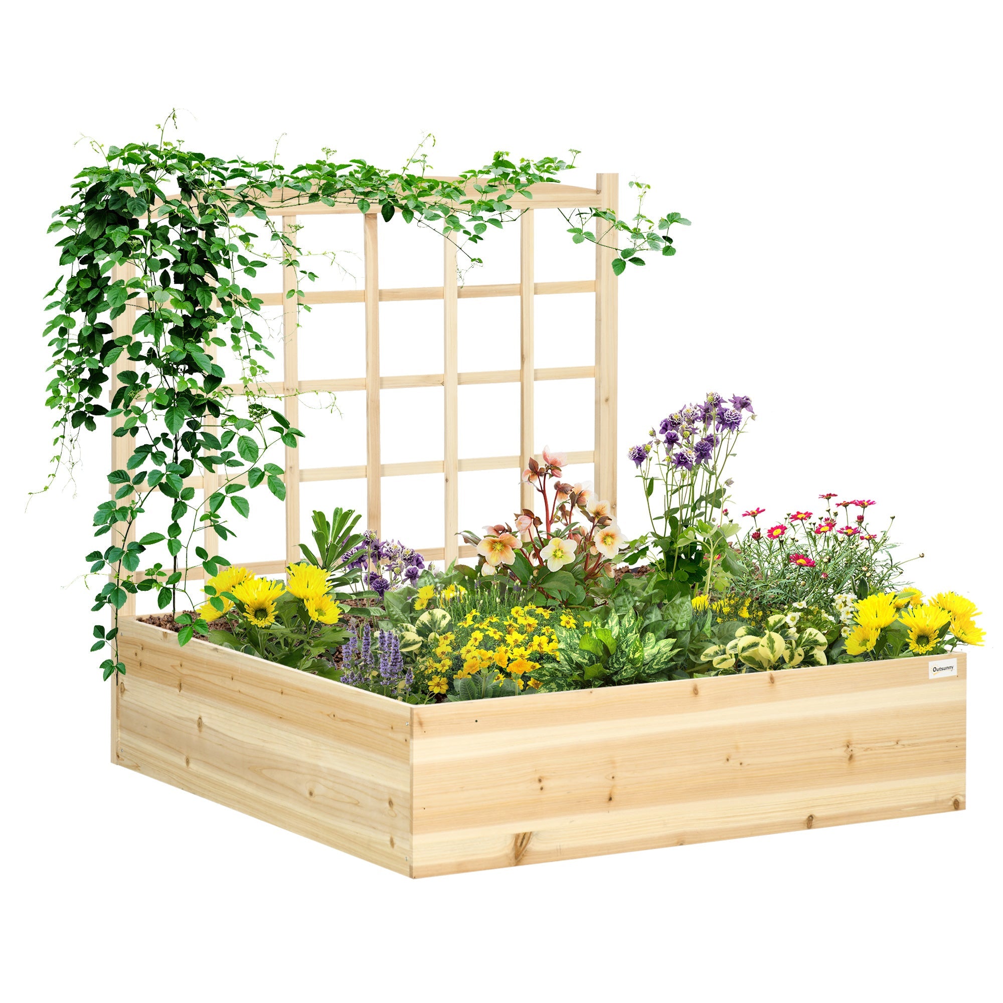 Outsunny Wooden Planter Box with Trellis: Outdoor Raised Garden Bed for Climbing Plants, Flowers & Herbs in Natural