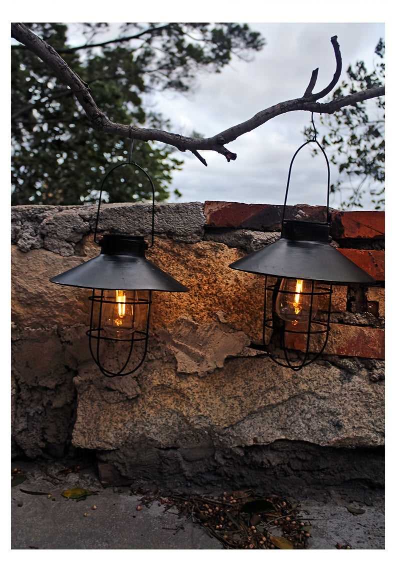 Set of 2 Retro Tungsten Solar LED Lanterns – Vintage Hanging Lights for Outdoor Garden, Yard & Balcony Decoration