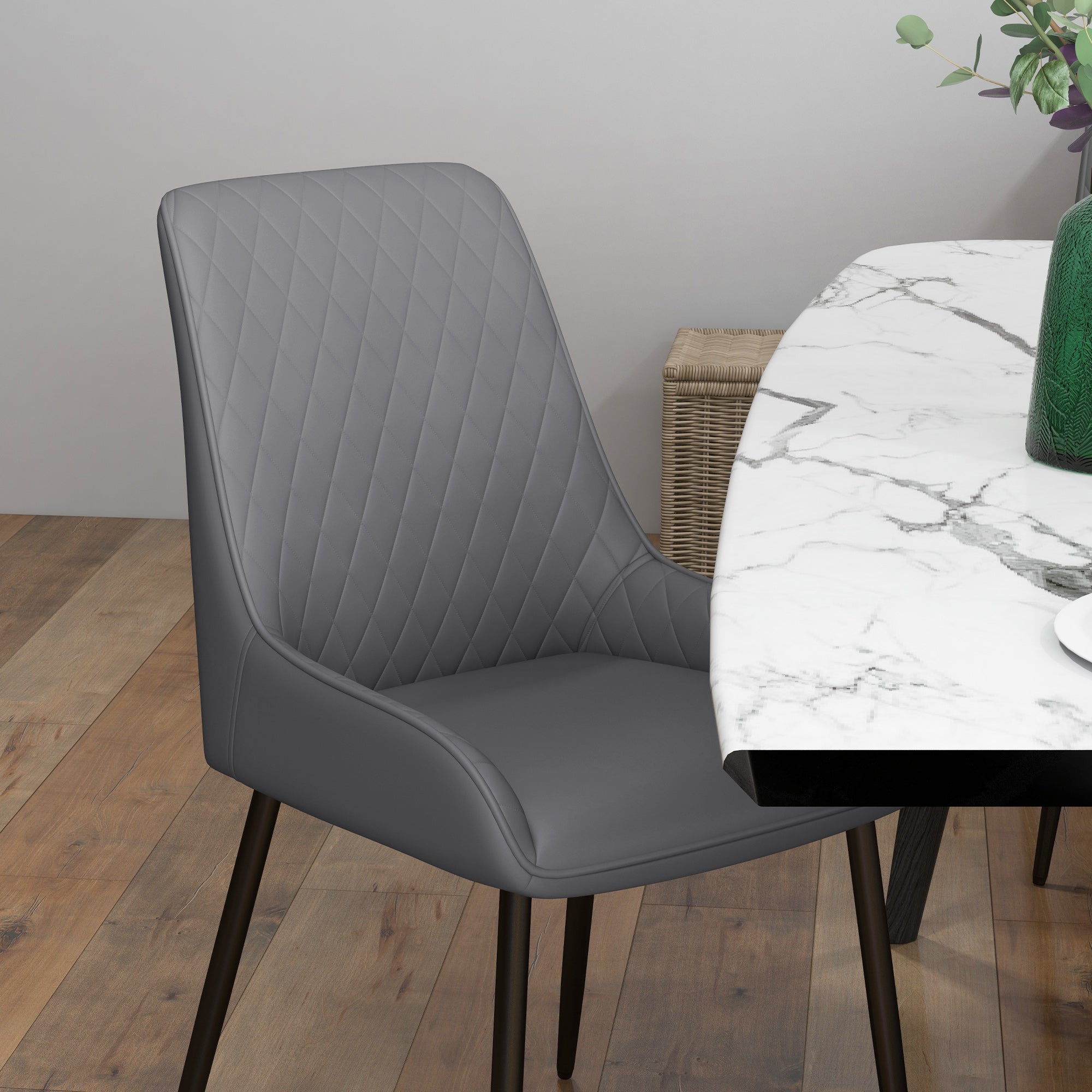 HOMCOM Set of 4 Dining Chairs PU Leather Modern Kitchen Seating Metal Legs for Dining Room Living Room Black