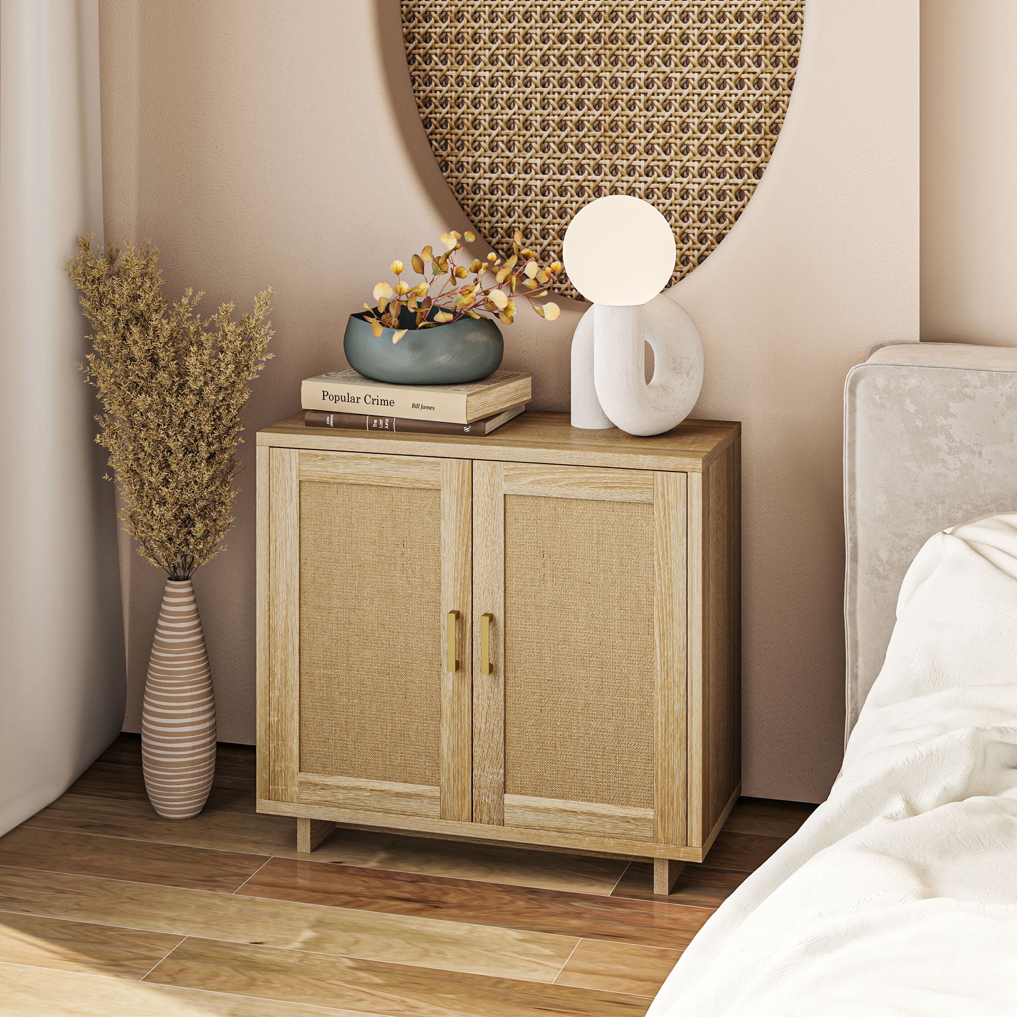 HOMCOM Accent Cabinet with Linen Doors and Adjustable Shelves for Living Room, Dining Room, Kitchen