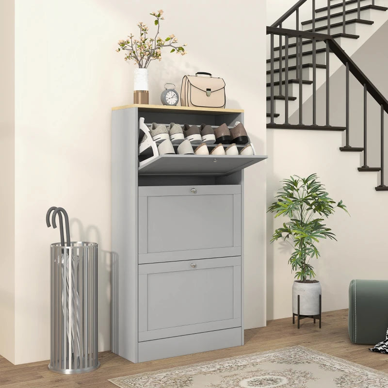 Modern Shoe Storage with 3 Flip Drawers and Adjustable Shelves, Shoe Cabinet Organizer for 12-18 Pairs of Shoes, Grey