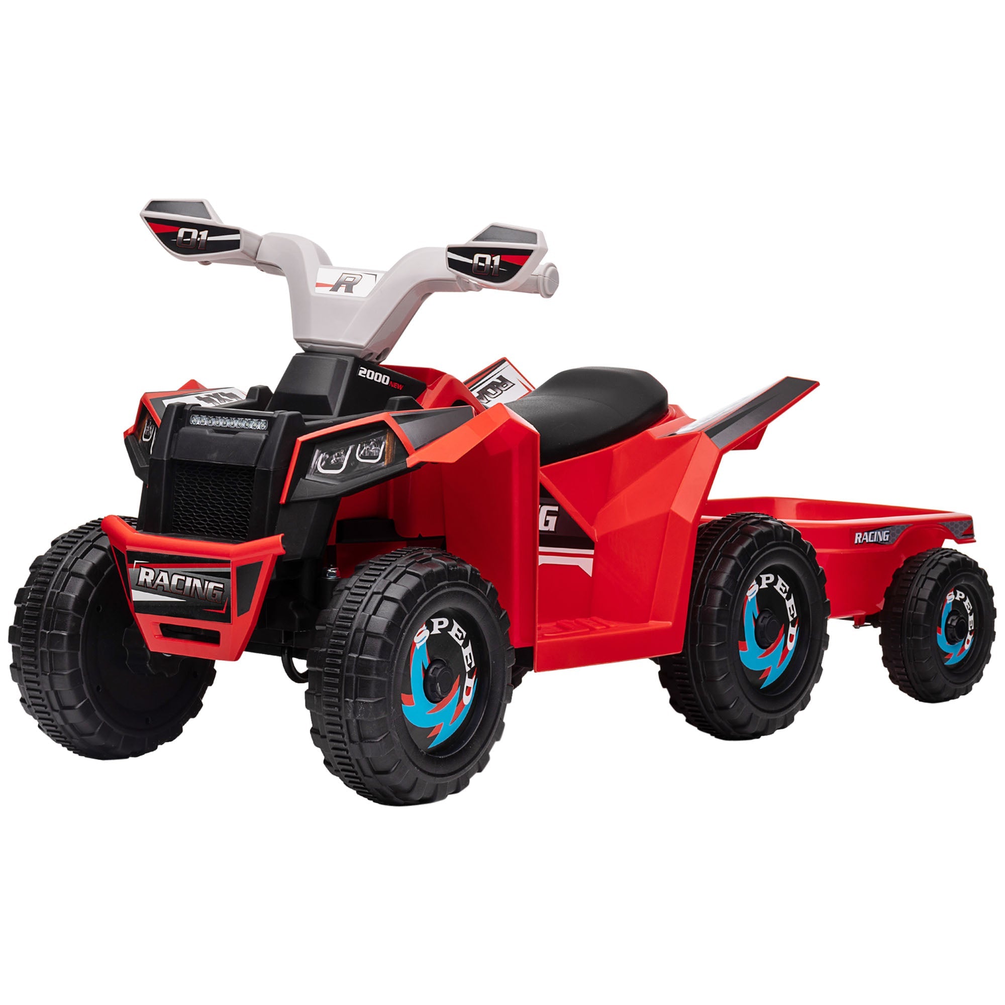 Aosom Ride-On Car: 6V, Electric, Trailer, Forward/Reverse, Wear-Resistant Wheels, Toddlers, Red