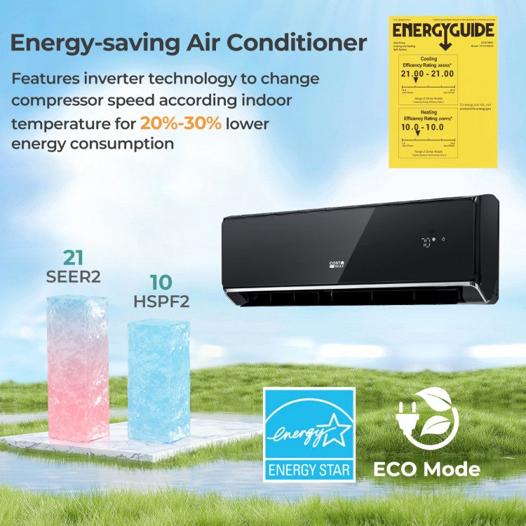 Energy Star Certified 24000 BTU 21 SEER2 208-230V Mini Split Air Conditioner and Heater Black Wifi Enabled