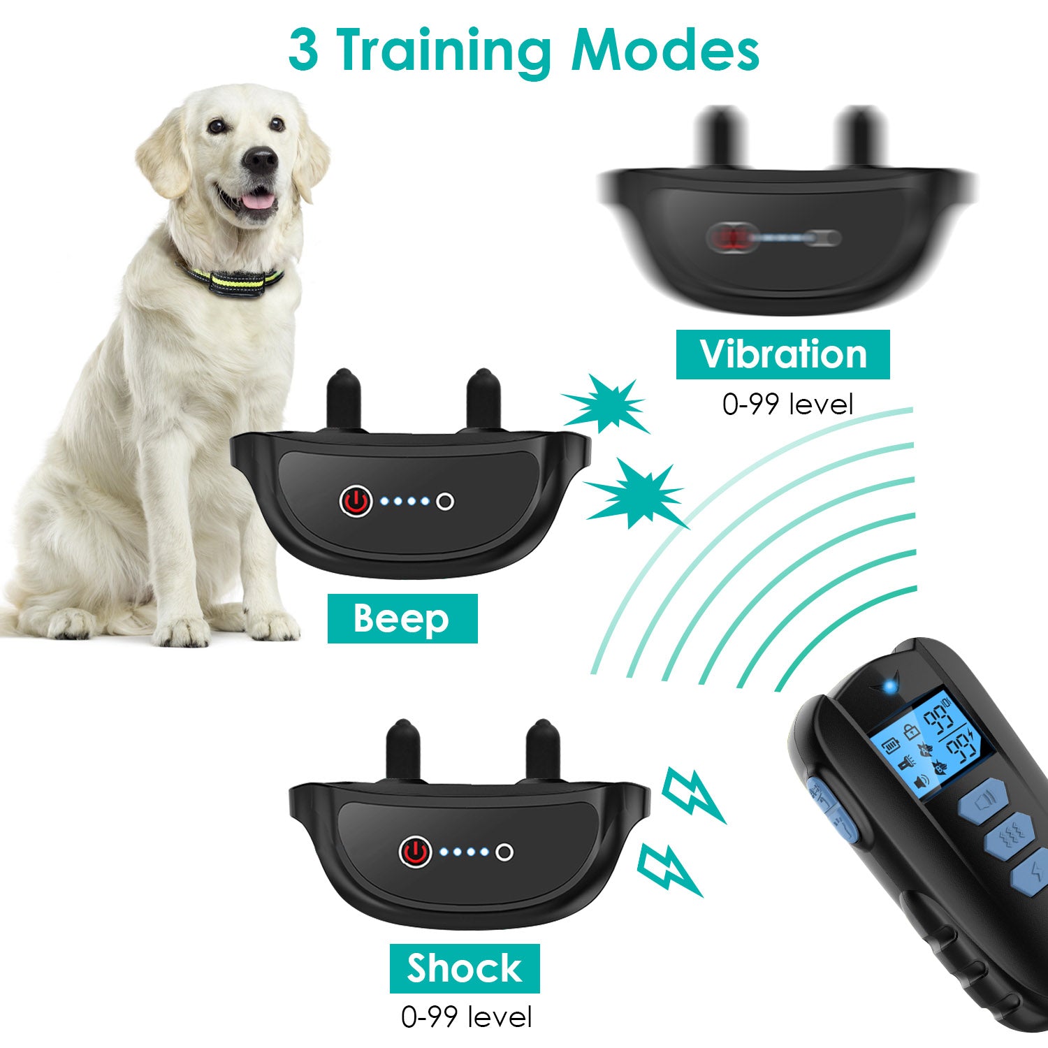 Dog Training Collar with Remote Rechargeable Electronic Shock Collar for Dogs Beep Vibration Shock for small Medium Large Dogs