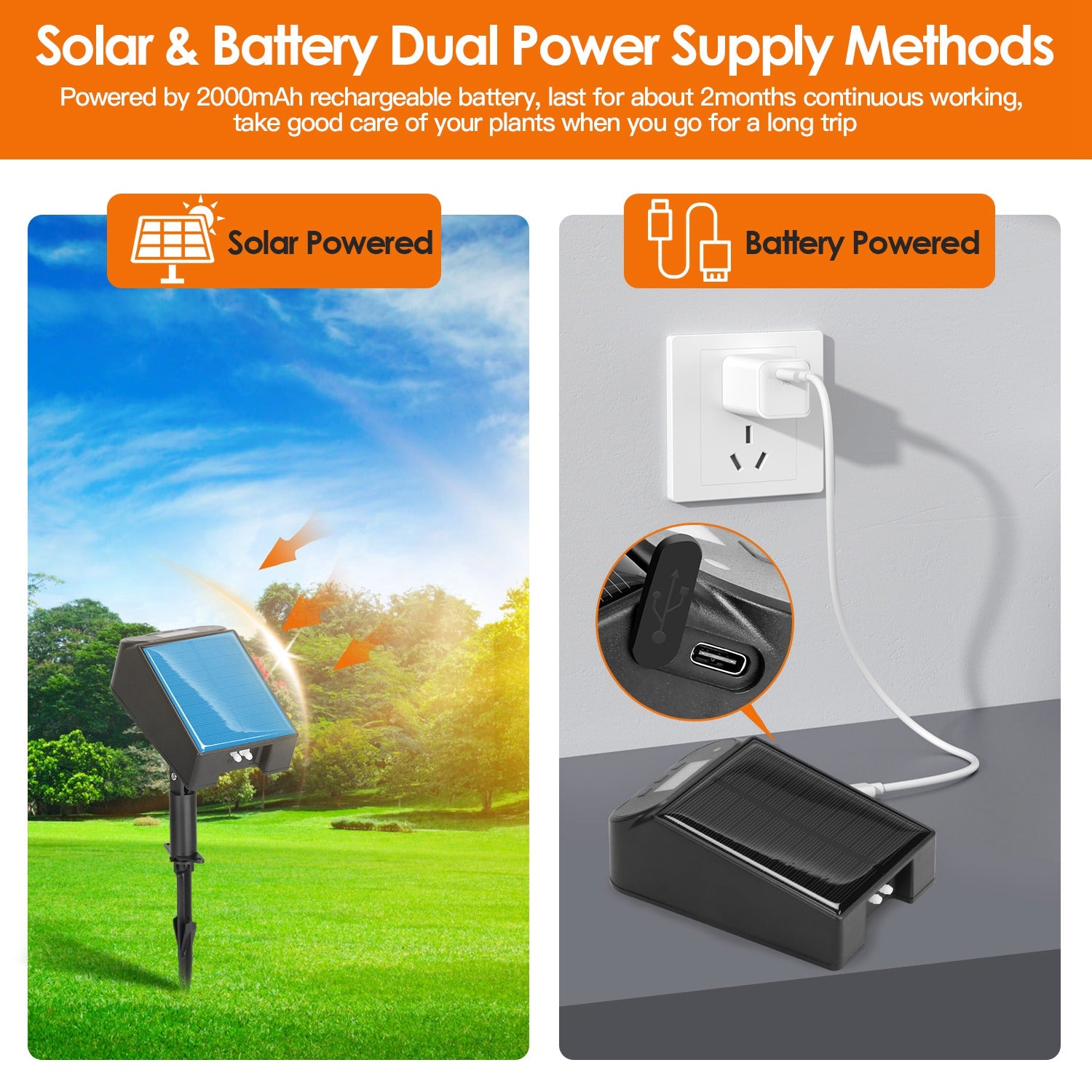Automatic Solar Powered Drip Irrigation System Kit Rechargeable Plant Programmable Watering Timer Device Up to 15 Plants For Indoor Outdoor Patio Gard