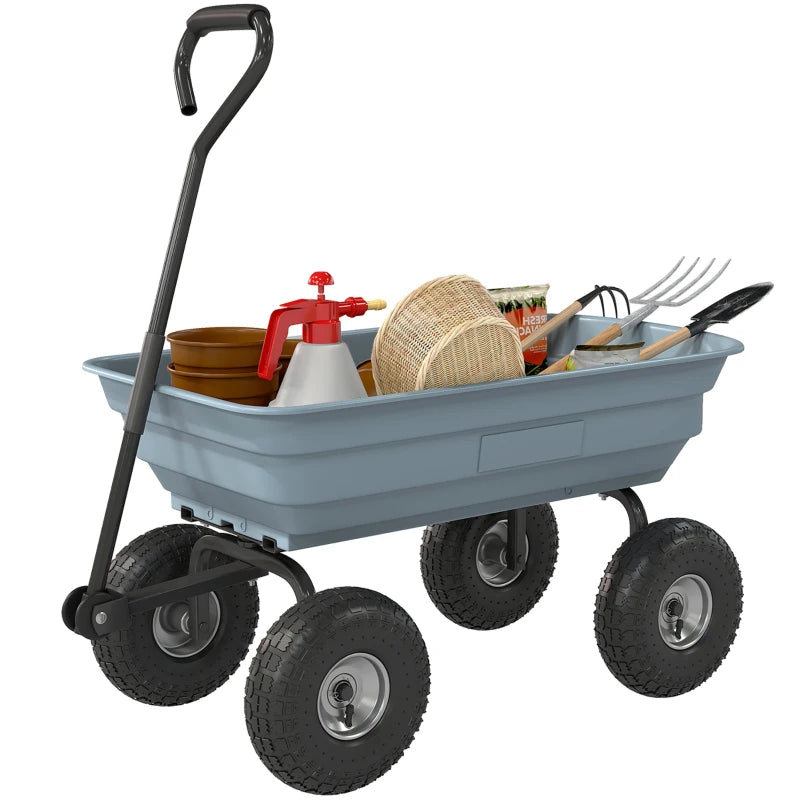 Steel Garden Cart with Handle and 10" Pneumatic Tires, Utility Wagon Cart for Garden Patio Lawn, 551lbs Capacity, Grey