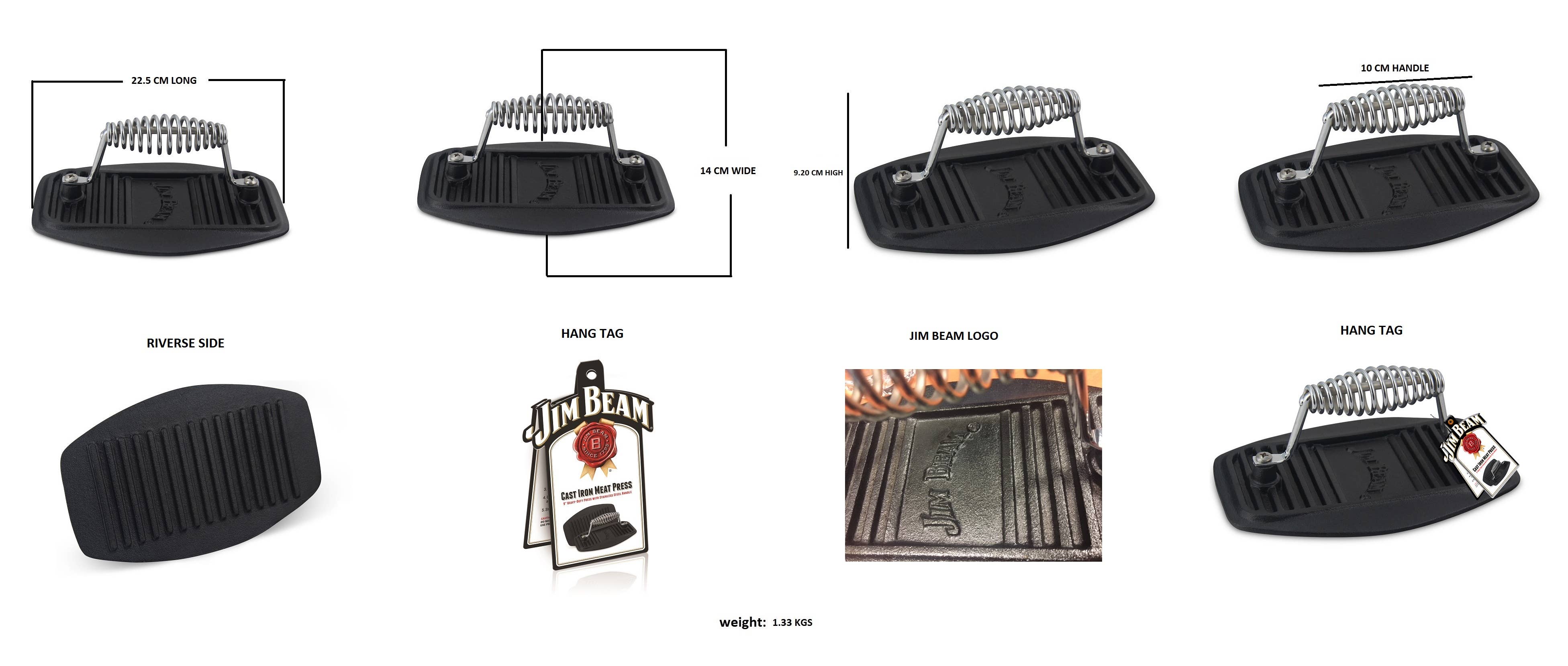Jim Beam 9" Stainless Steel Cast Iron Meat Press