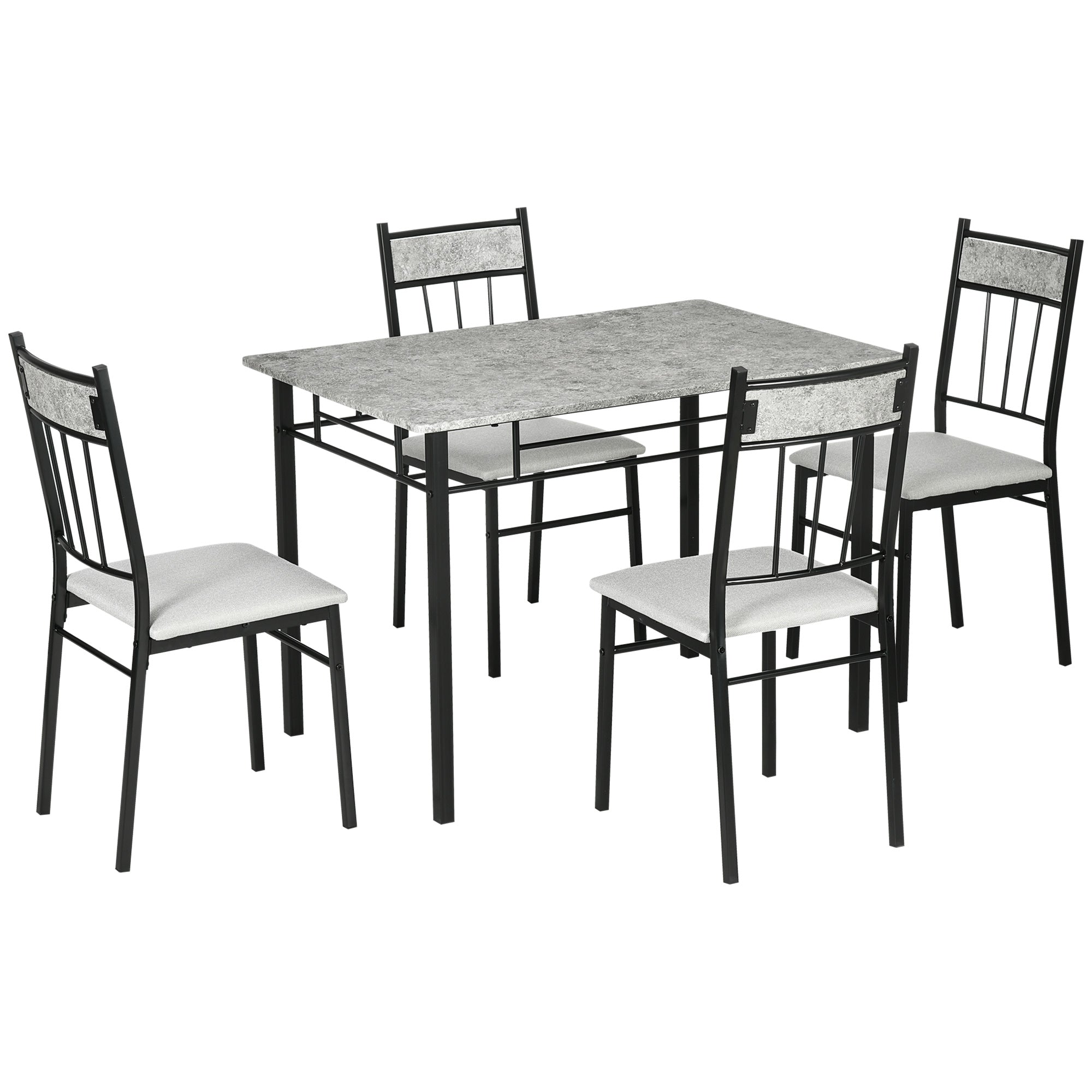 HOMCOM 5-Piece Dining Set: Kitchen Table & 4 Padded Metal Chairs, Grey Finish