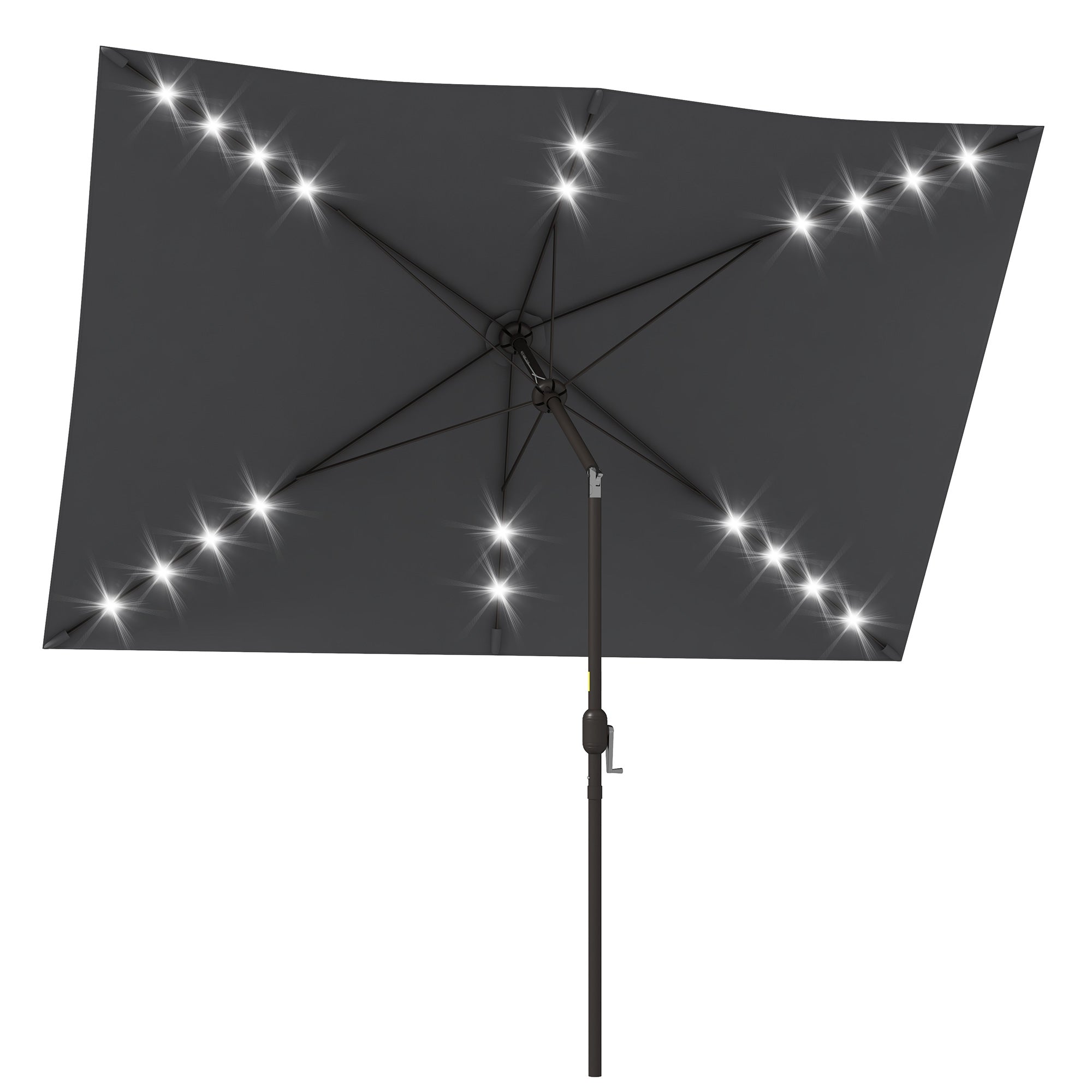 Outsunny 6.5x10ft Patio Umbrella Tilt Aluminum Outdoor Market Parasol with Solar Powered LEDs, Crank - Dark Grey