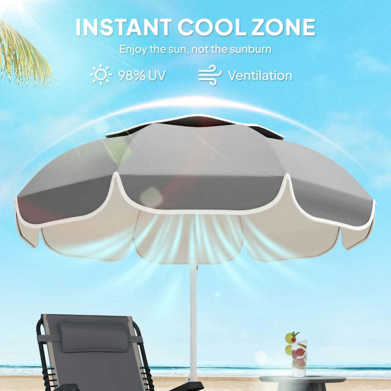6 ft Beach Umbrella Portable with Sand Anchor, Carry Bag, Adjustable Height & Tilt, UPF50+ UV Protection, Grey